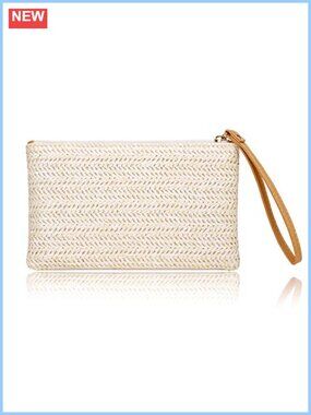 Straw Wristlet Clutch Bag Bohemian Summer Beach Purse